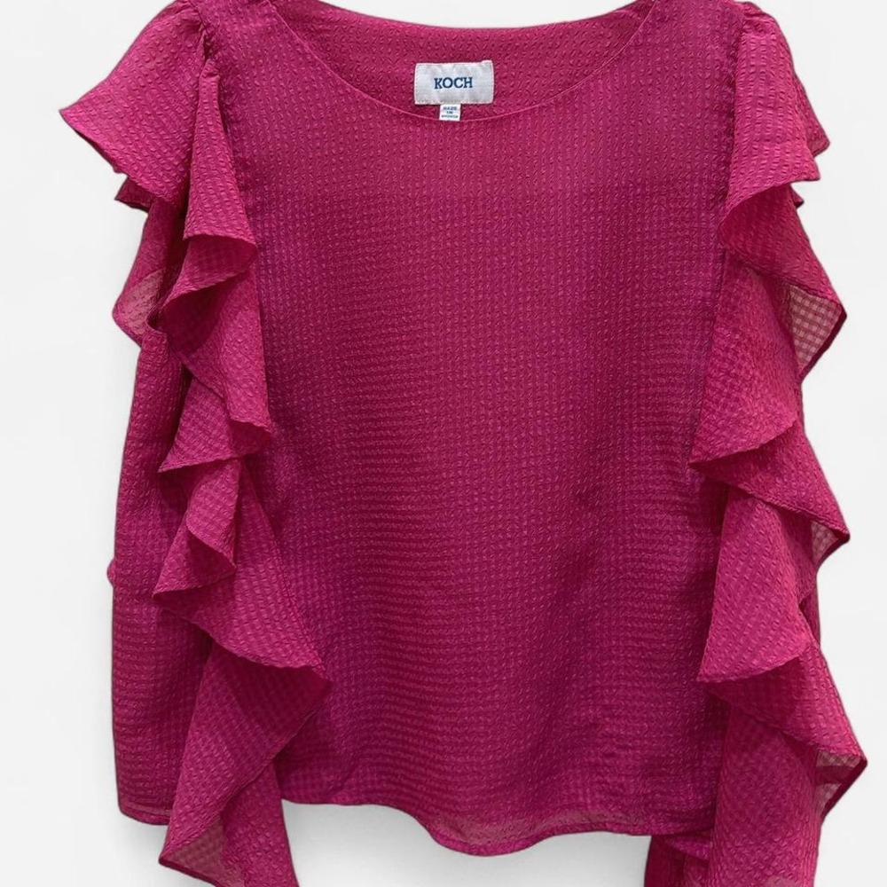 Koch pink ruffle blouse with mesh sleeves - Picture 4 of 6